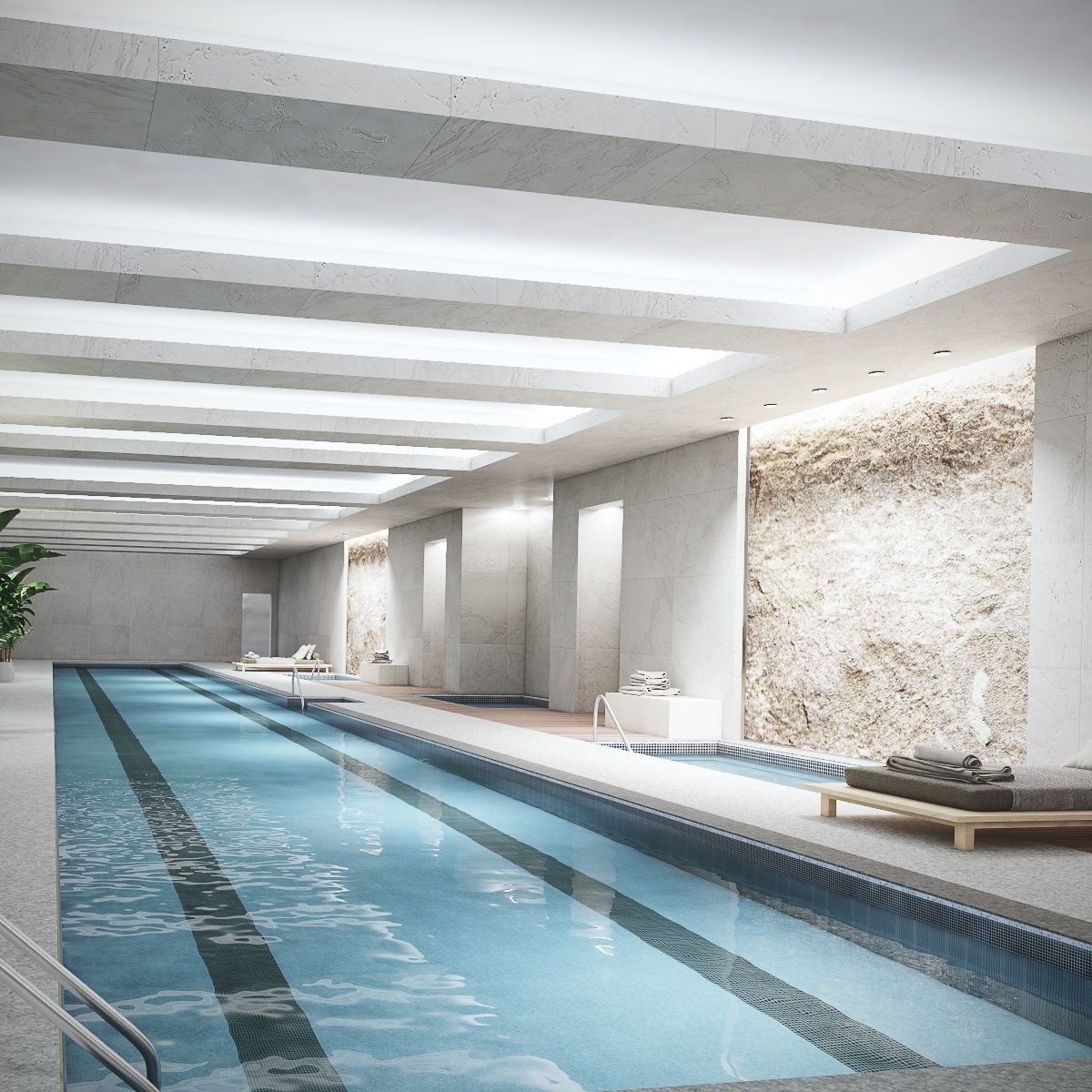 Indoor Swimming Pool Spa Interior Scene 3D model_3