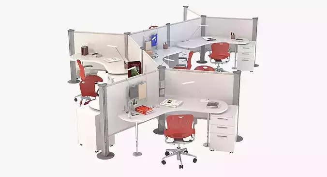 Herman Miller Resolve System with Office Accessories Set 01 3D model