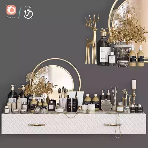 decorative set bathroom vanity with gold and decorations