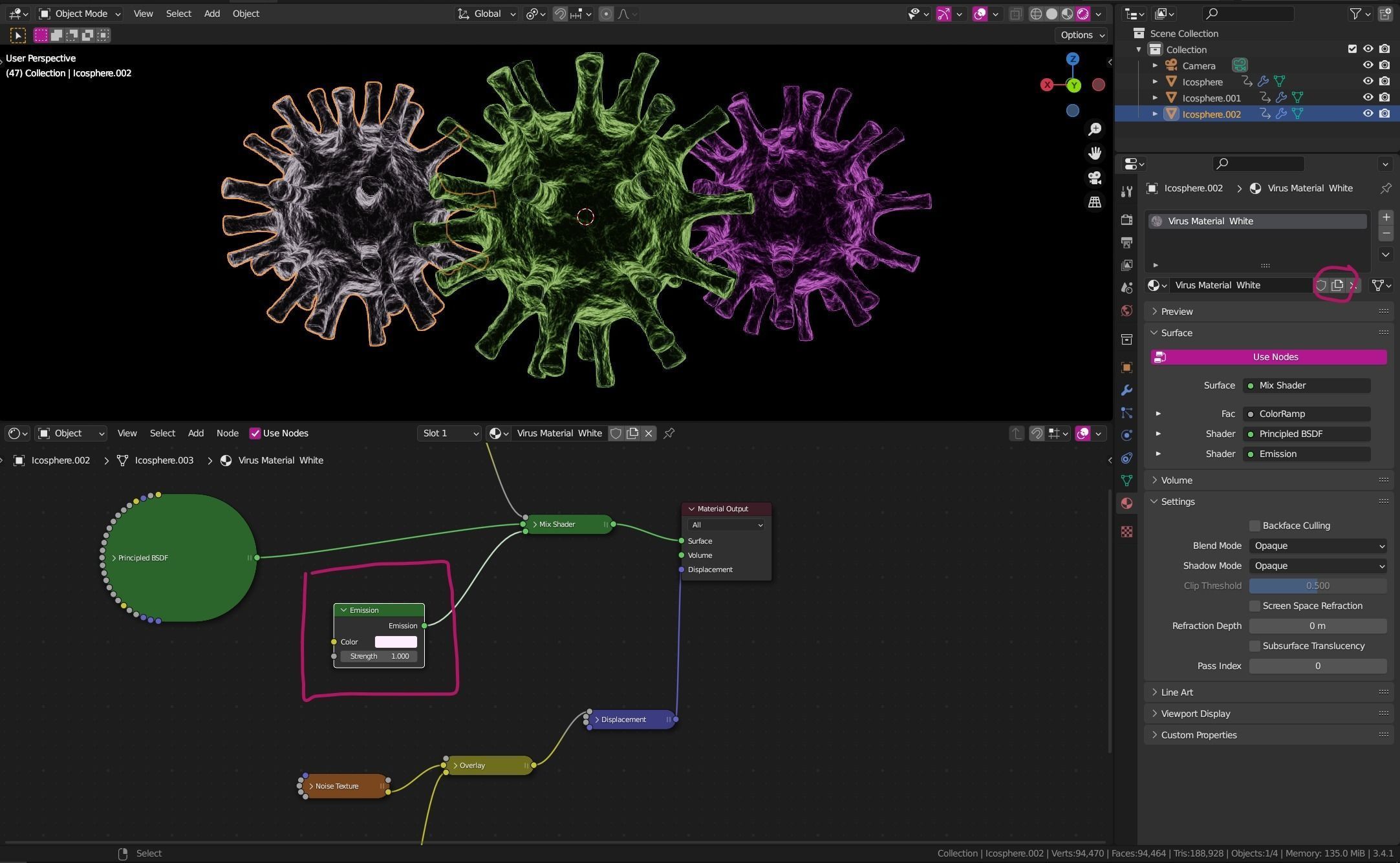 Virus with easy customizable colors materials 3D model_1