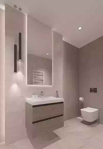 Cozy simple bathroom with brown tiles