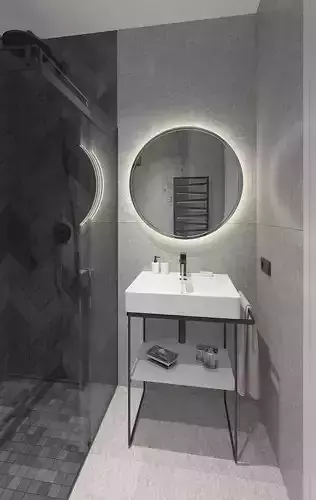 Modern shower room with stone mass tiles