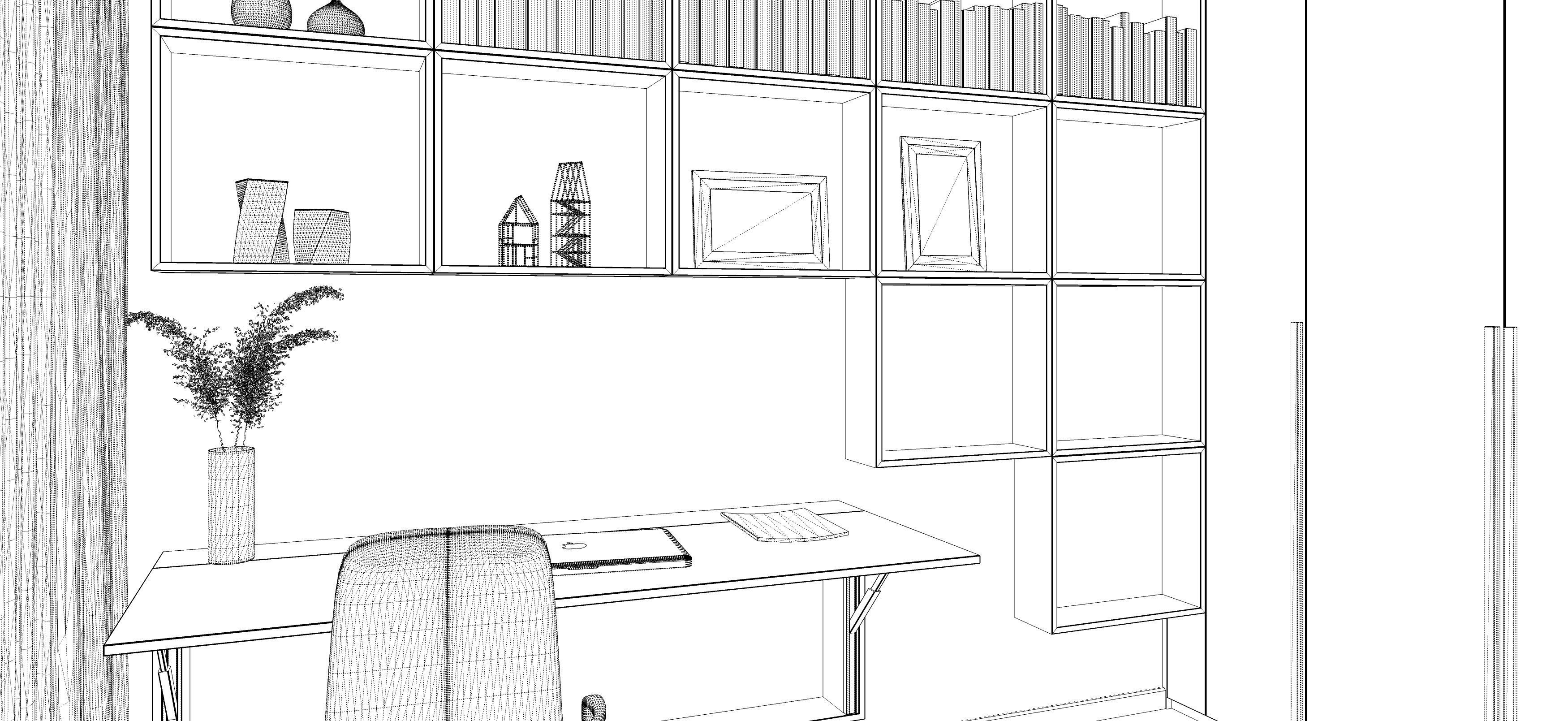 Cozy study with dark wood paneling 3D model_4