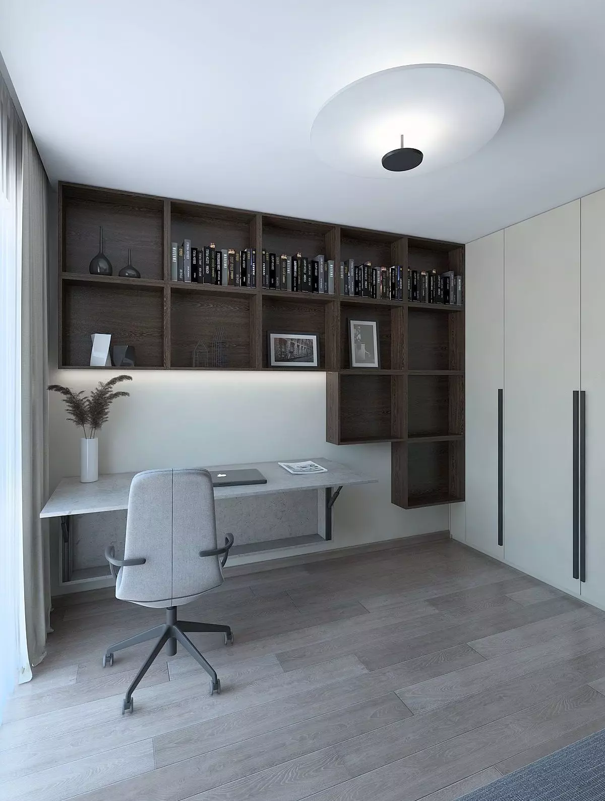 Cozy study with dark wood paneling 3D model_0