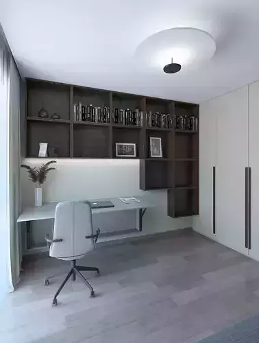 Cozy study with dark wood paneling 3D model