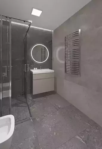 Beautiful shower room with dark tiles