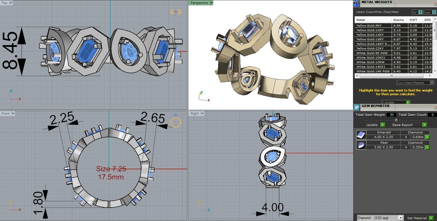 Wedding Band with Emerald and Pear Shape Stones 3D print model_3