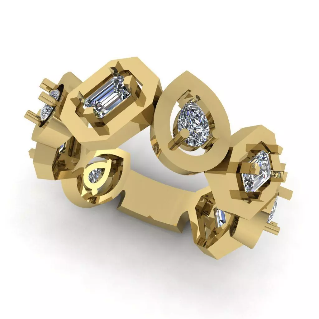 Wedding Band with Emerald and Pear Shape Stones 3D print model_0