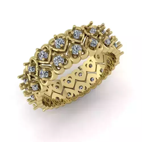 Wedding Band with Heart Shape Halos