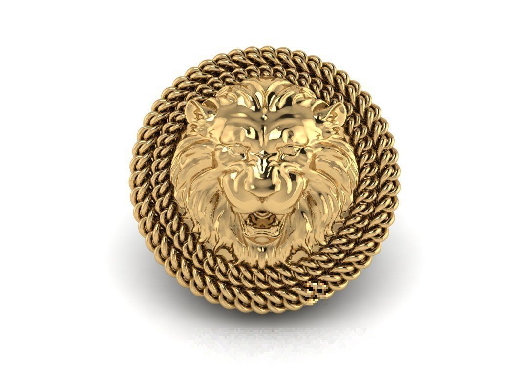 Cufflinks gold lion head 3D print model_1