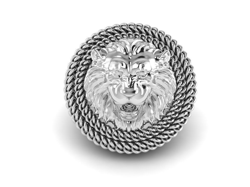 Cufflinks gold lion head 3D print model_2