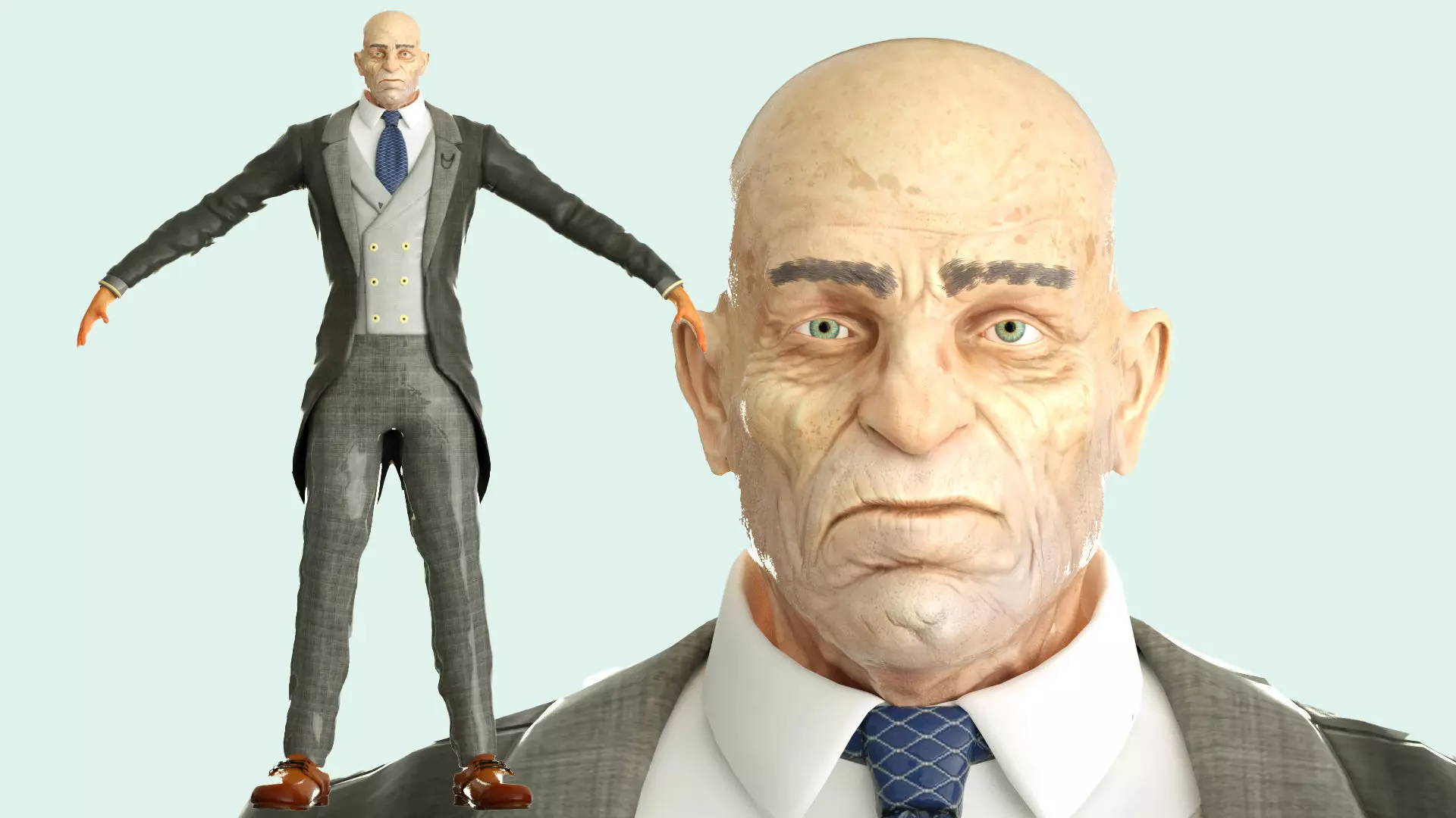 realistic elderly housekeeper old man old gentleman gentleman 3D model_0