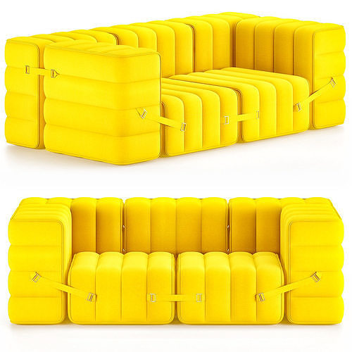 Curt Set 5 e g Flexible 2 seater with armrests Barcelona Low-poly 3D model 2
