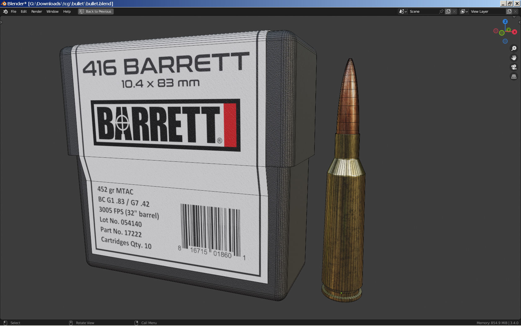 Bullet and Box - Barrett Low-poly 3D model_2