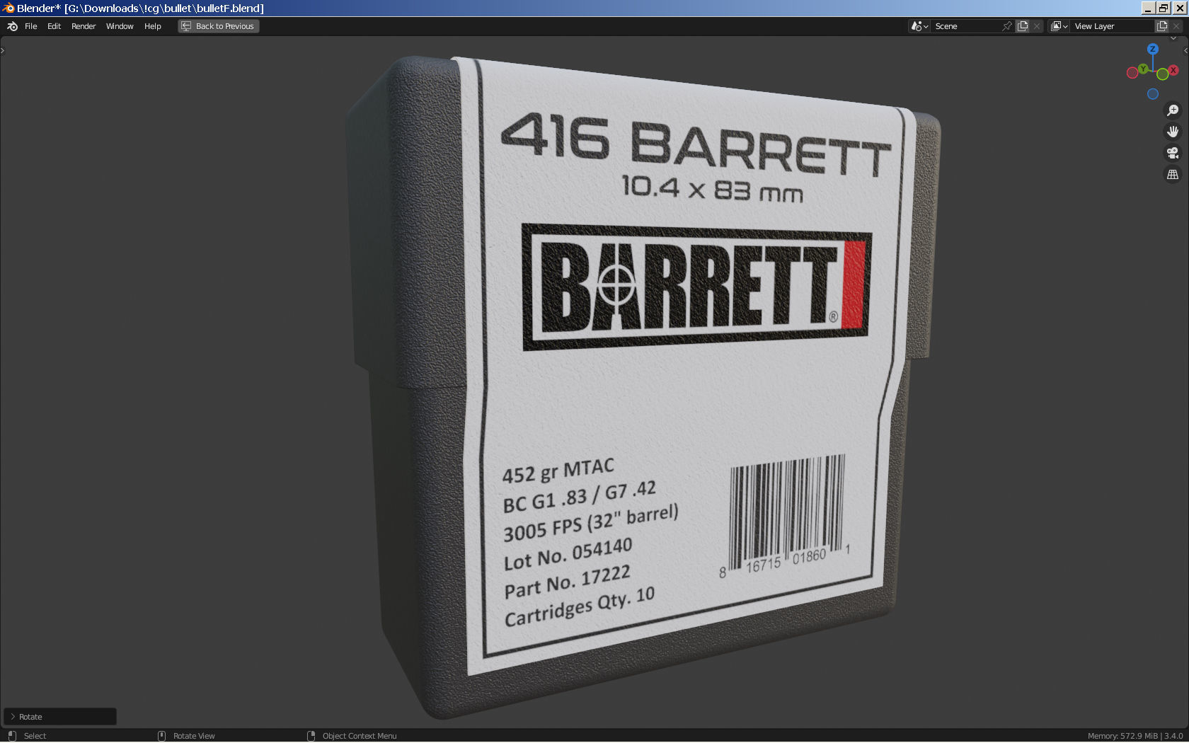 Bullet and Box - Barrett Low-poly 3D model_3