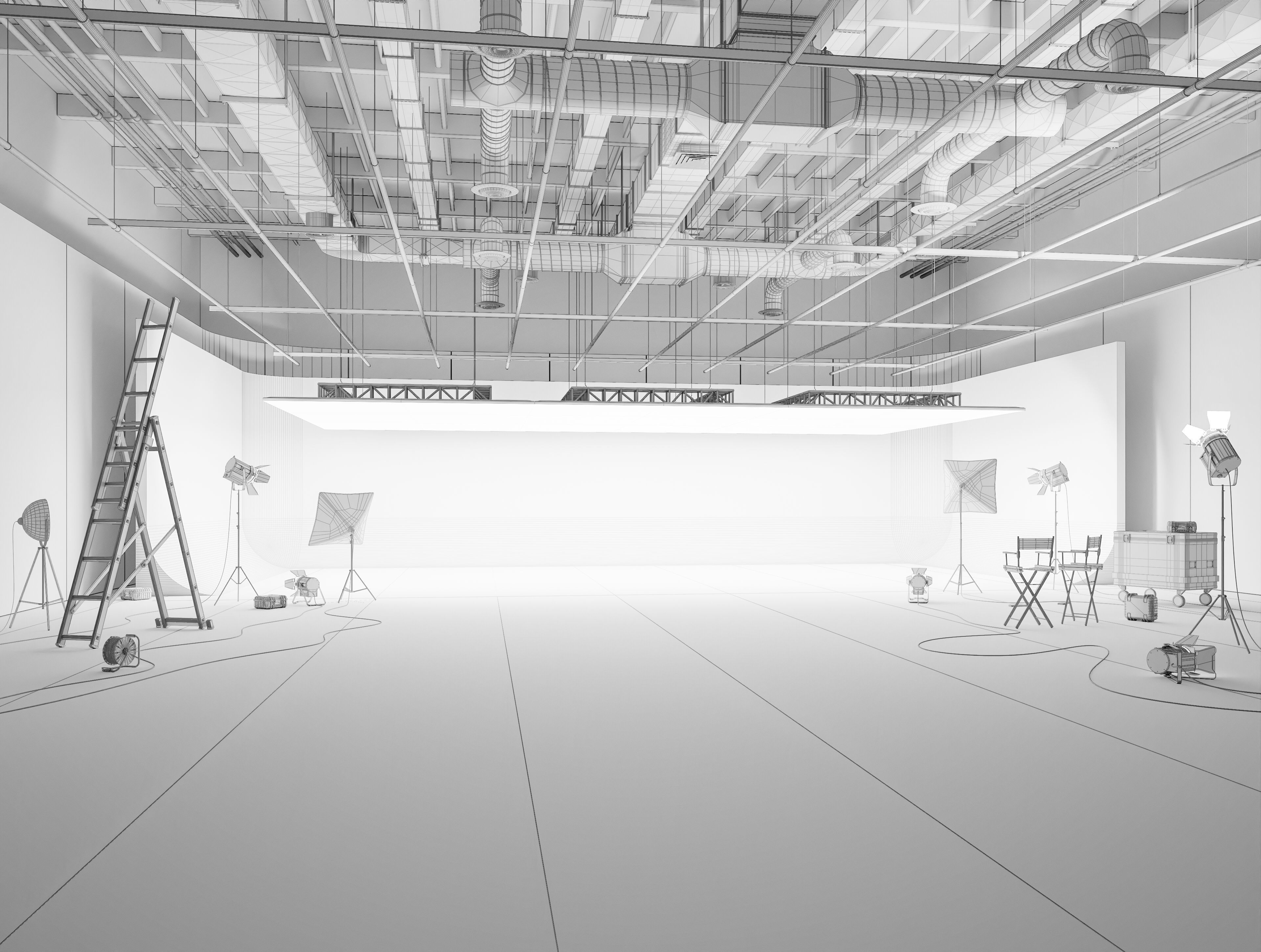 Hangar studio interior Low-poly 3D model_3