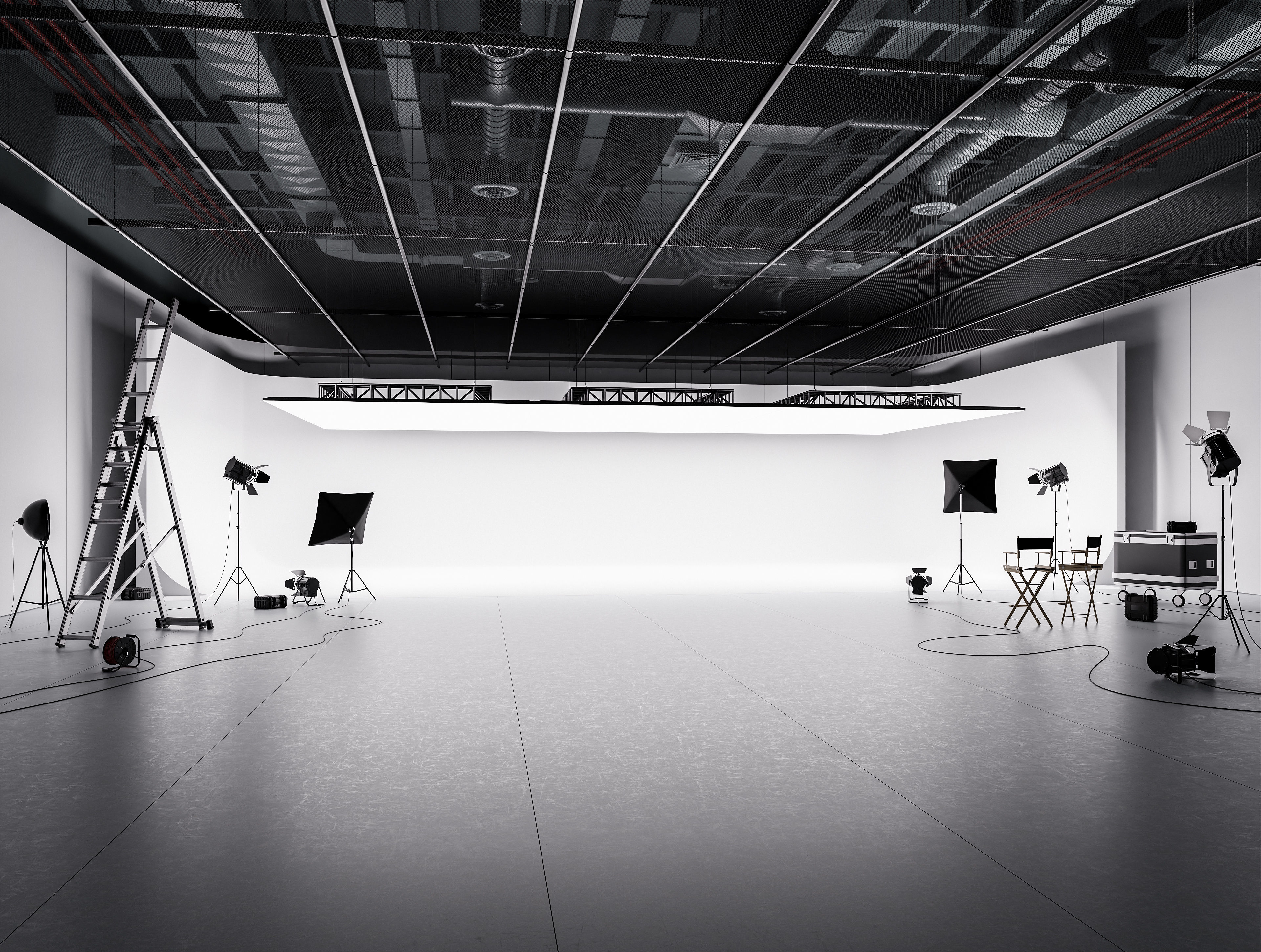 Hangar studio interior Low-poly 3D model_1