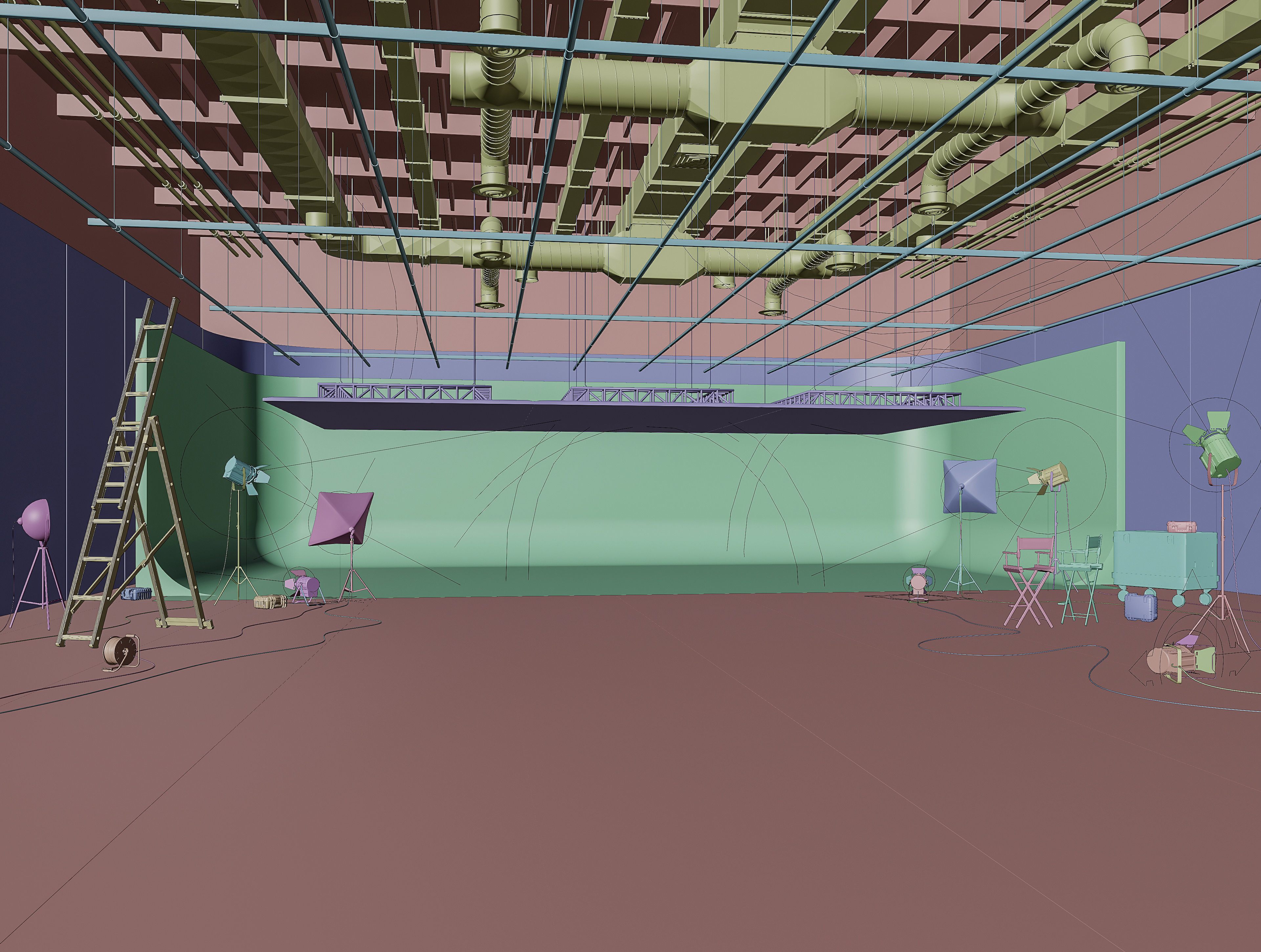 Hangar studio interior Low-poly 3D model_4