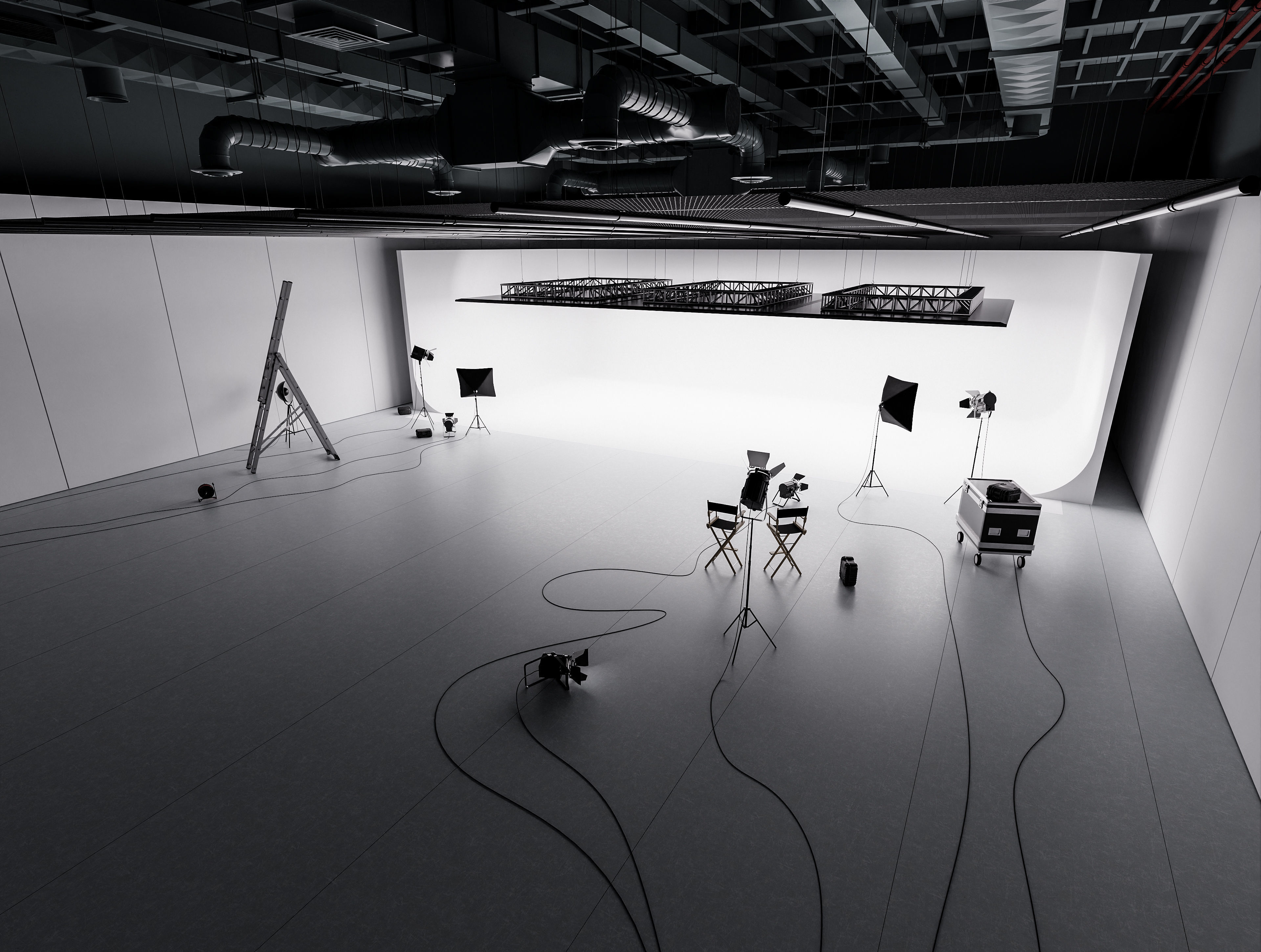 Hangar studio interior Low-poly 3D model_5