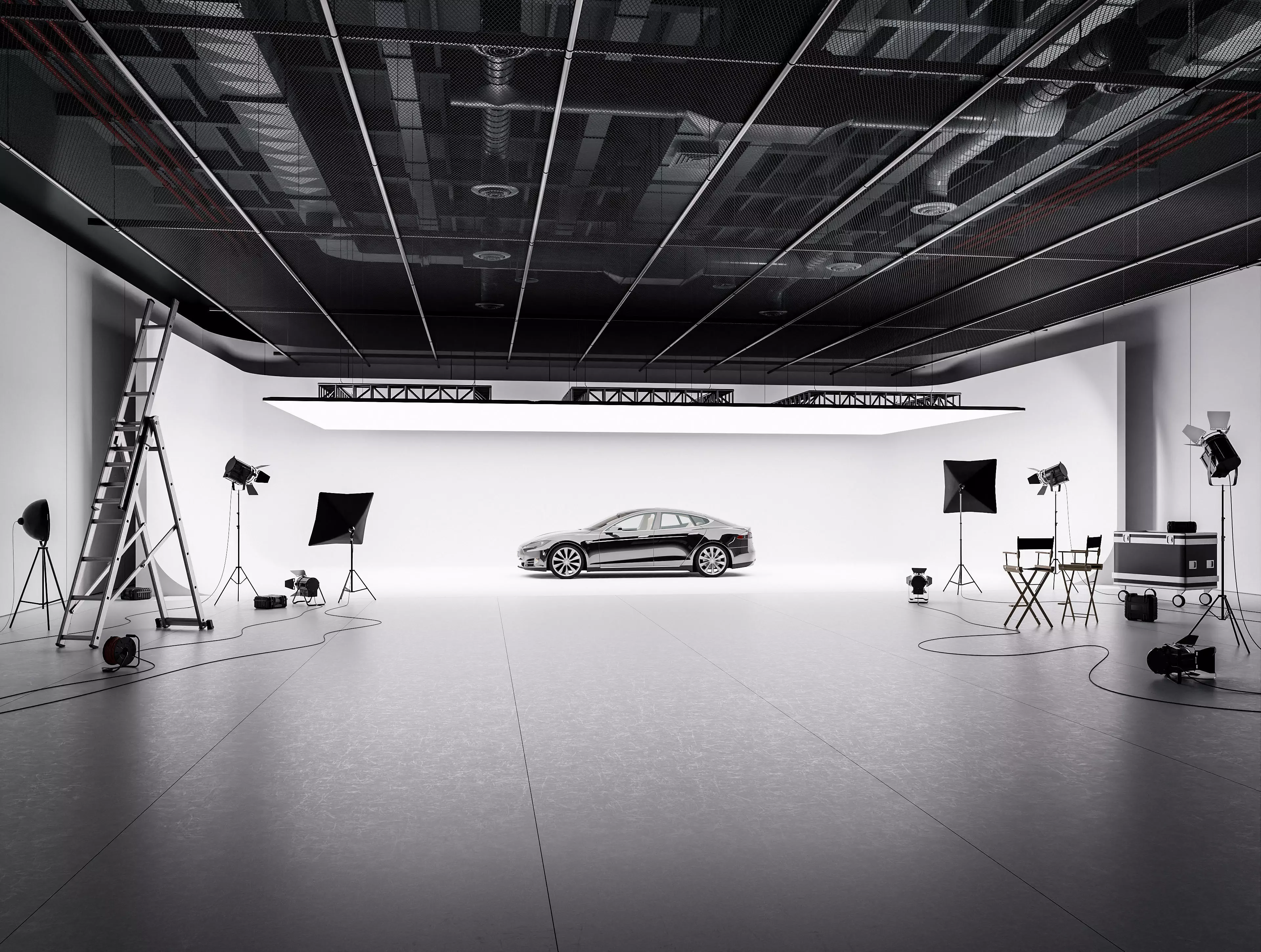 Hangar studio interior Low-poly 3D model_0