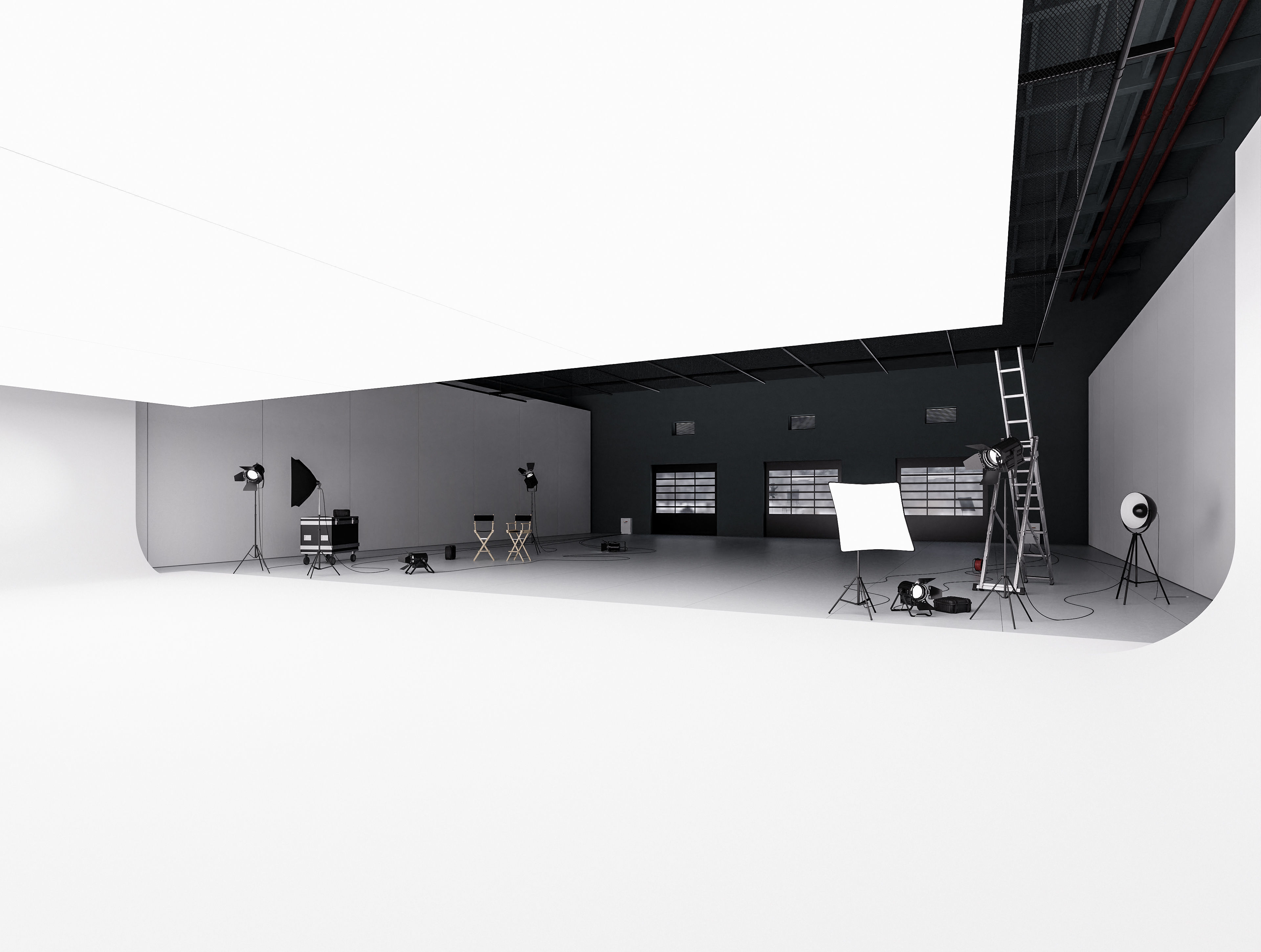 Hangar studio interior Low-poly 3D model_7