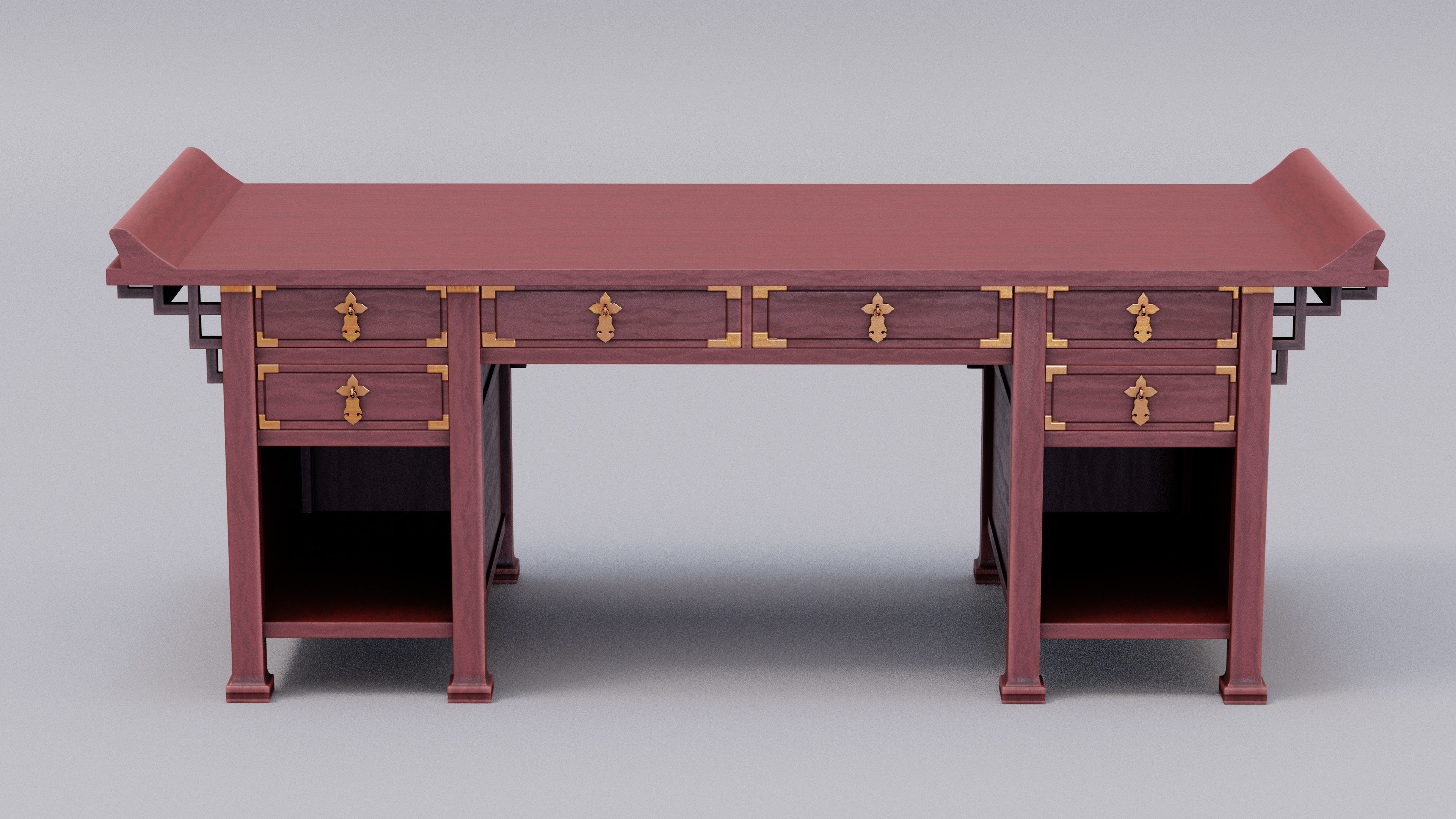 Chinese Trade Furniture Kit - 00 Desk Low-poly 3D model_4