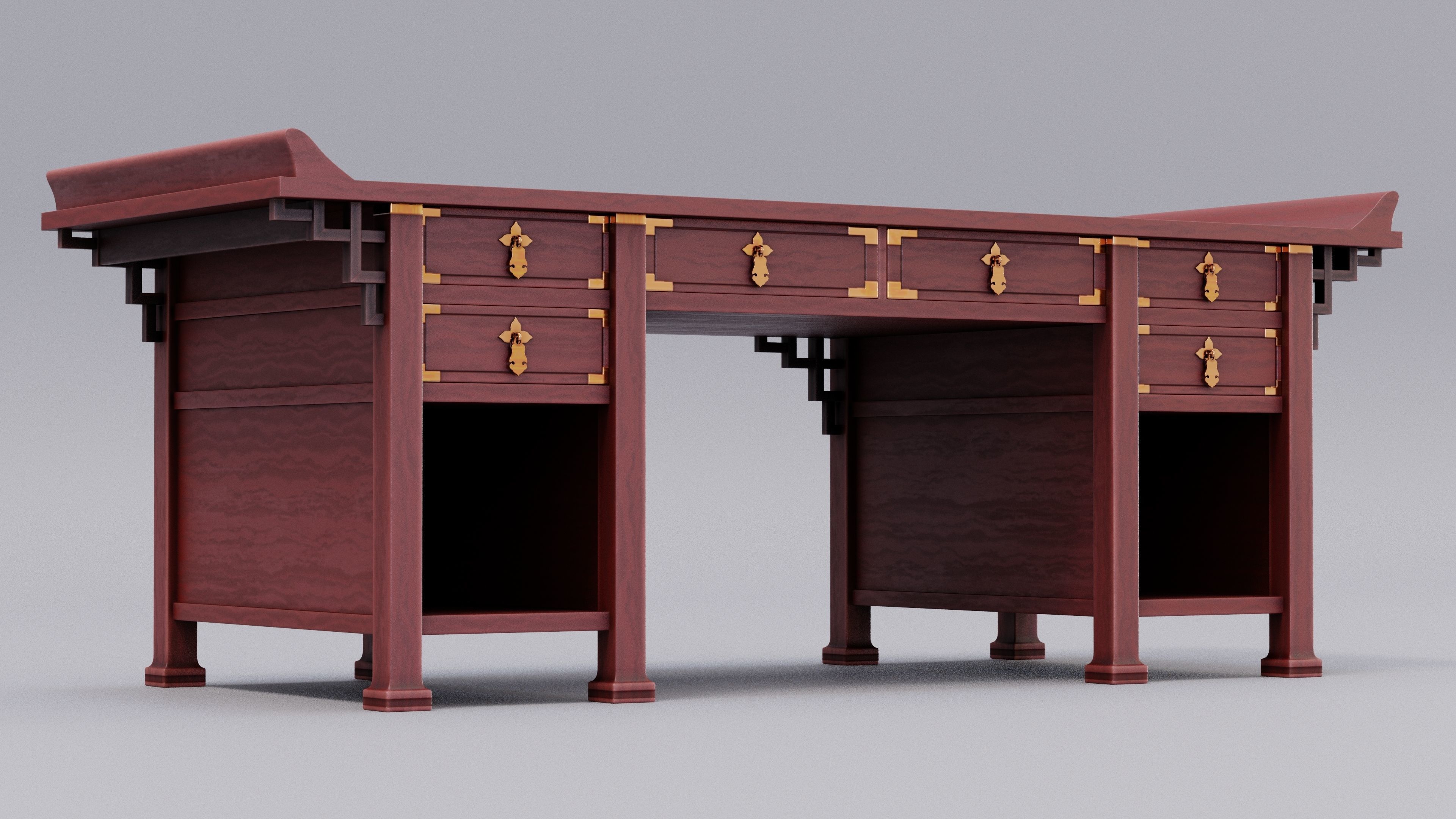 Chinese Trade Furniture Kit - 00 Desk Low-poly 3D model_3