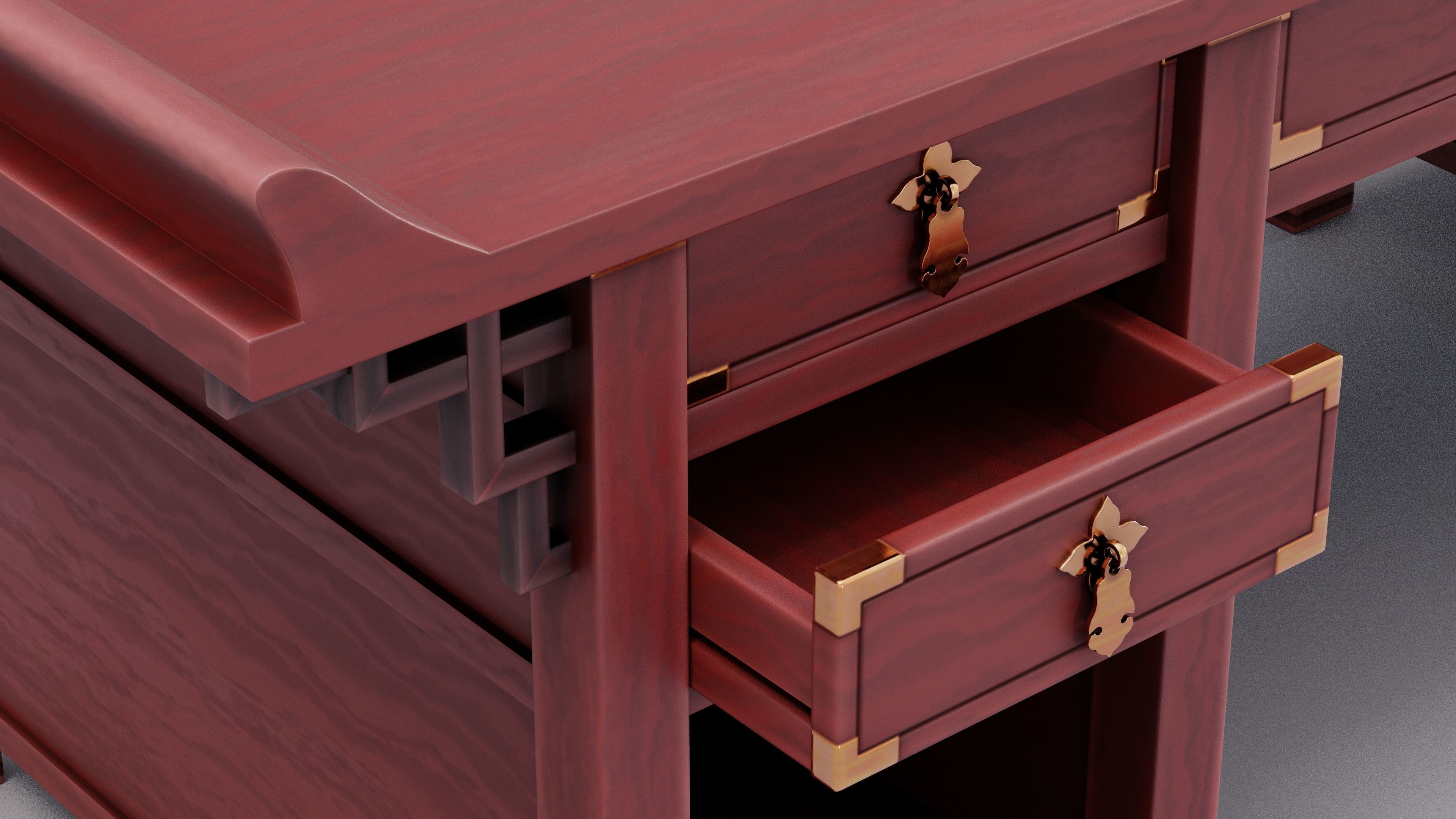 Chinese Trade Furniture Kit - 00 Desk Low-poly 3D model_6