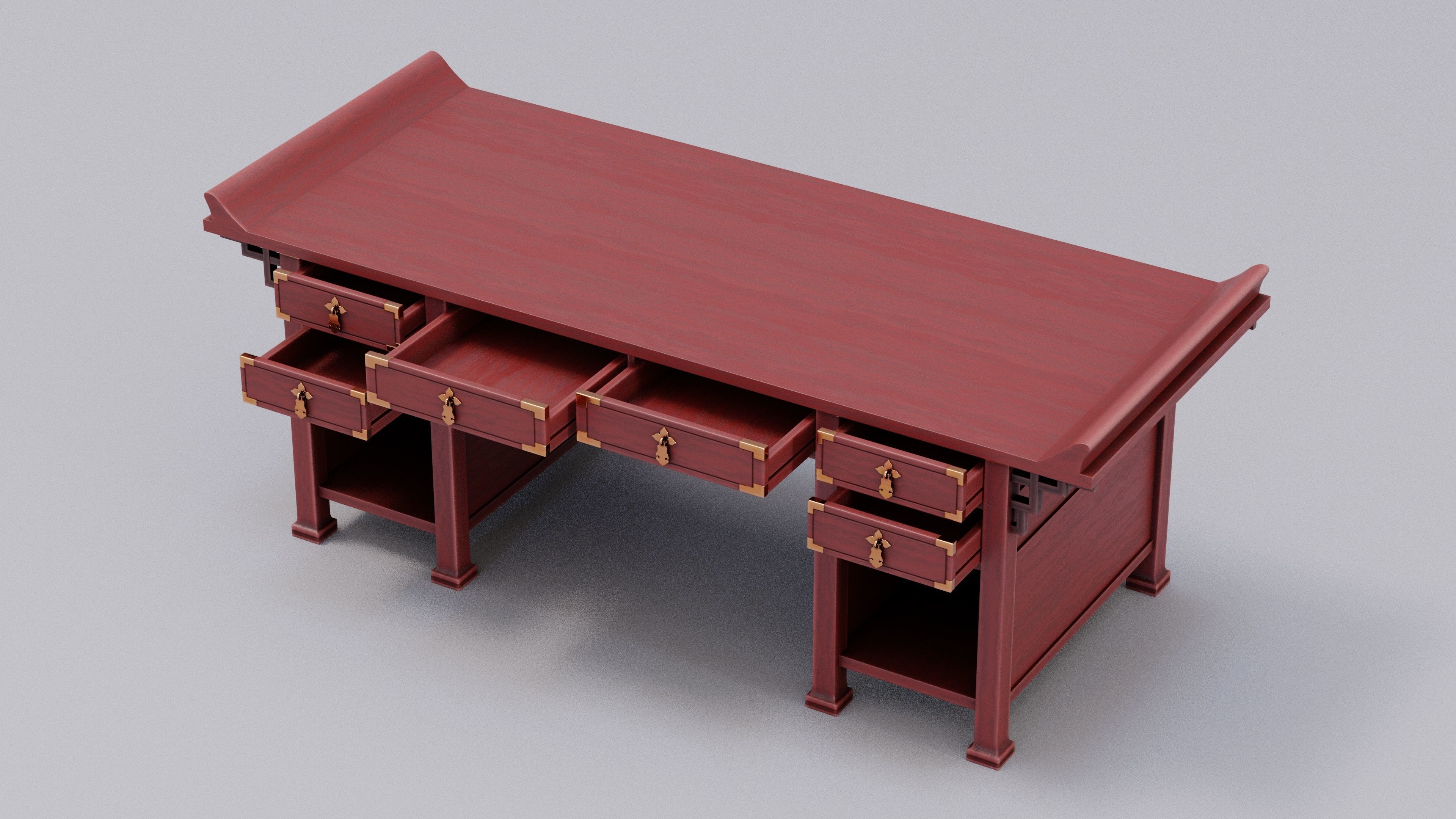 Chinese Trade Furniture Kit - 00 Desk Low-poly 3D model_1