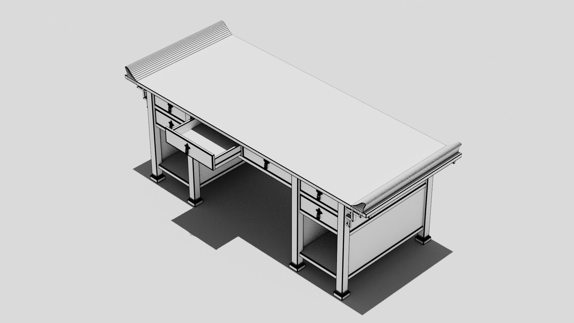 Chinese Trade Furniture Kit - 00 Desk Low-poly 3D model_10