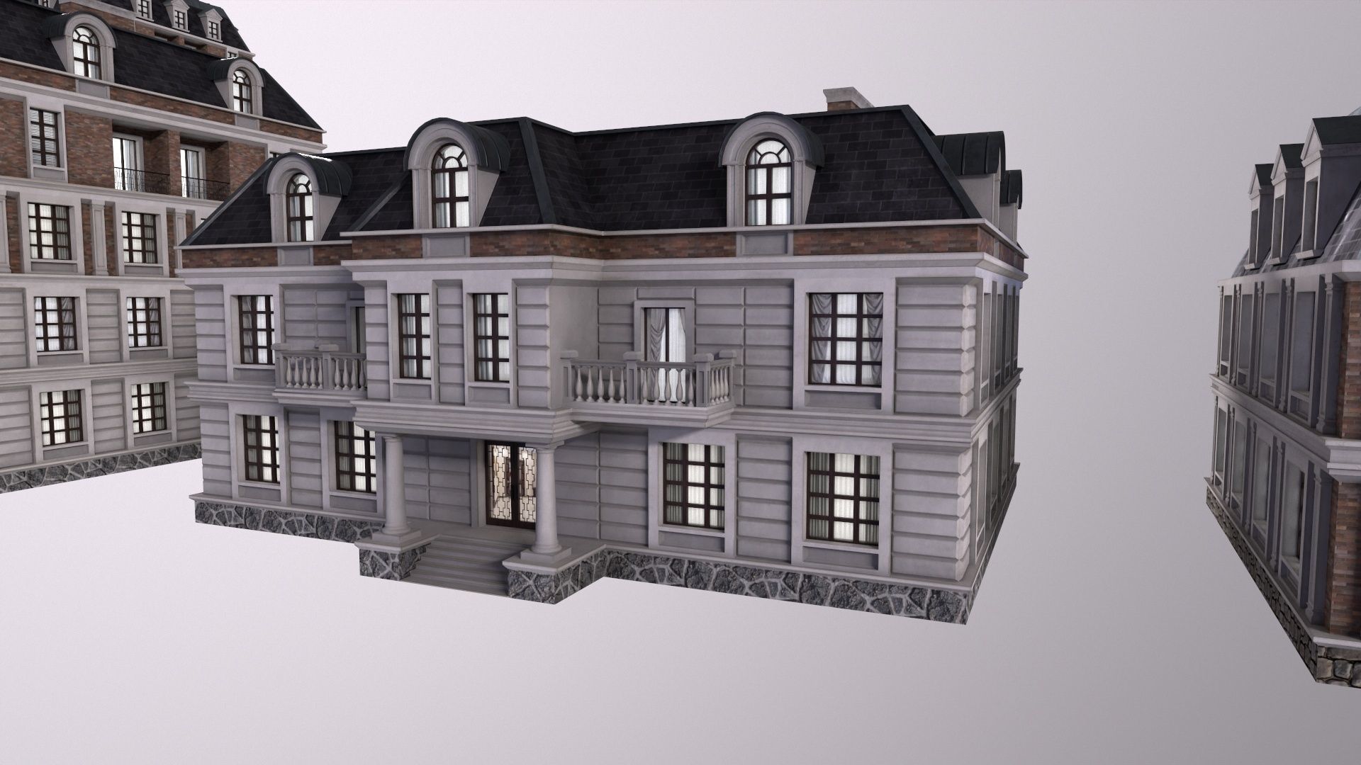 Architecture PBR City Buildings kitbash Low-poly 3D model_4