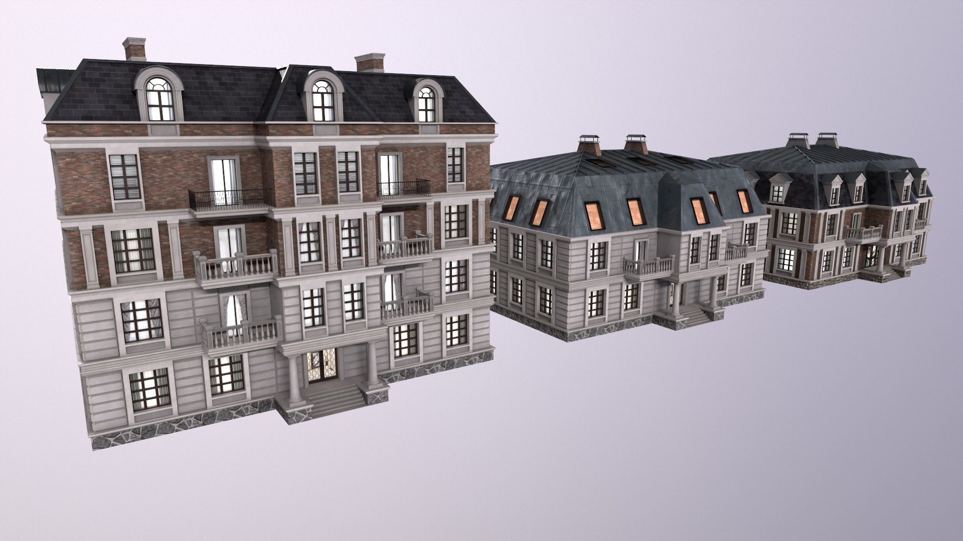 Architecture PBR City Buildings kitbash Low-poly 3D model_26