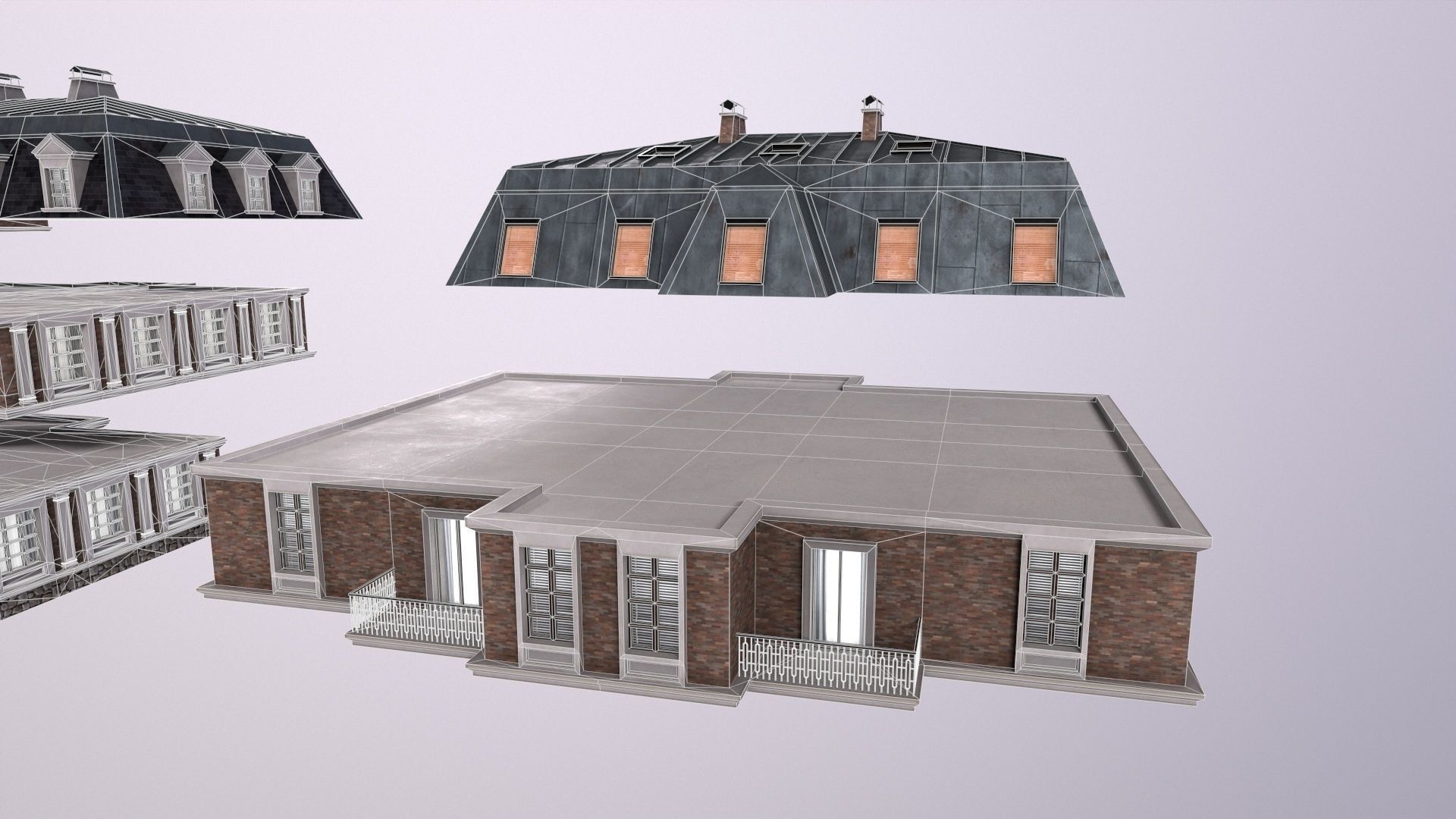 Architecture PBR City Buildings kitbash Low-poly 3D model_9