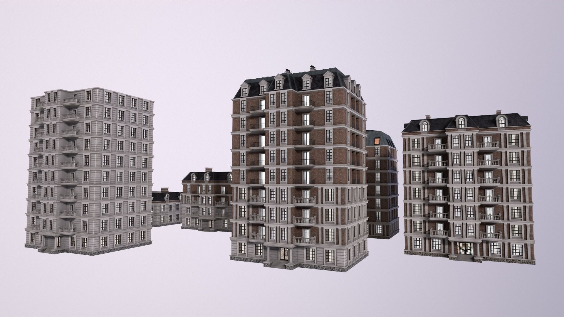 Architecture PBR City Buildings kitbash Low-poly 3D model_2