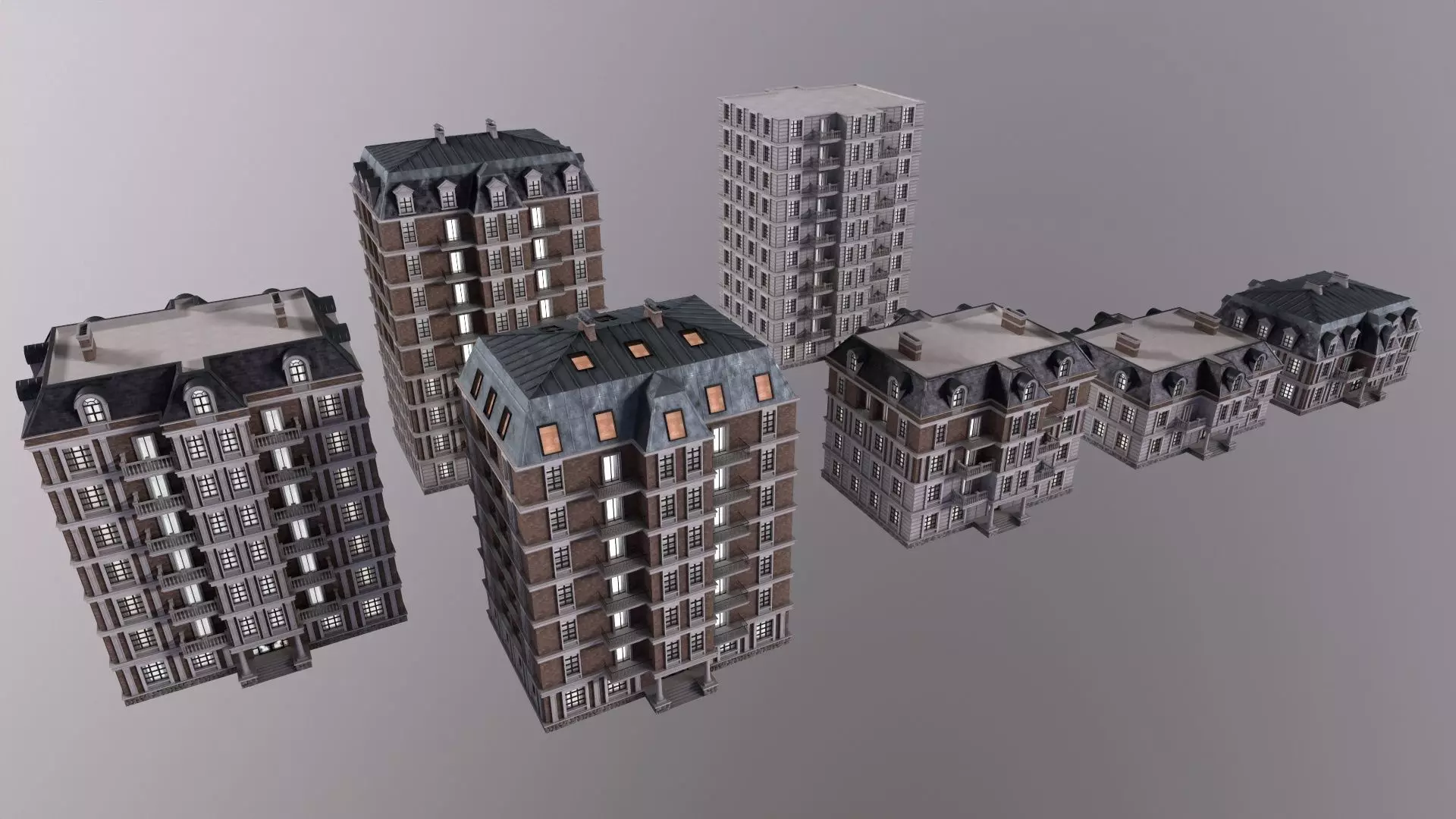 Architecture PBR City Buildings kitbash Low-poly 3D model_0