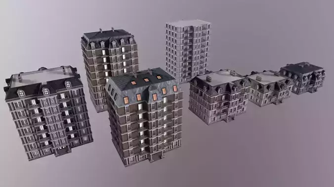 Architecture PBR City Buildings kitbash Low-poly 3D model