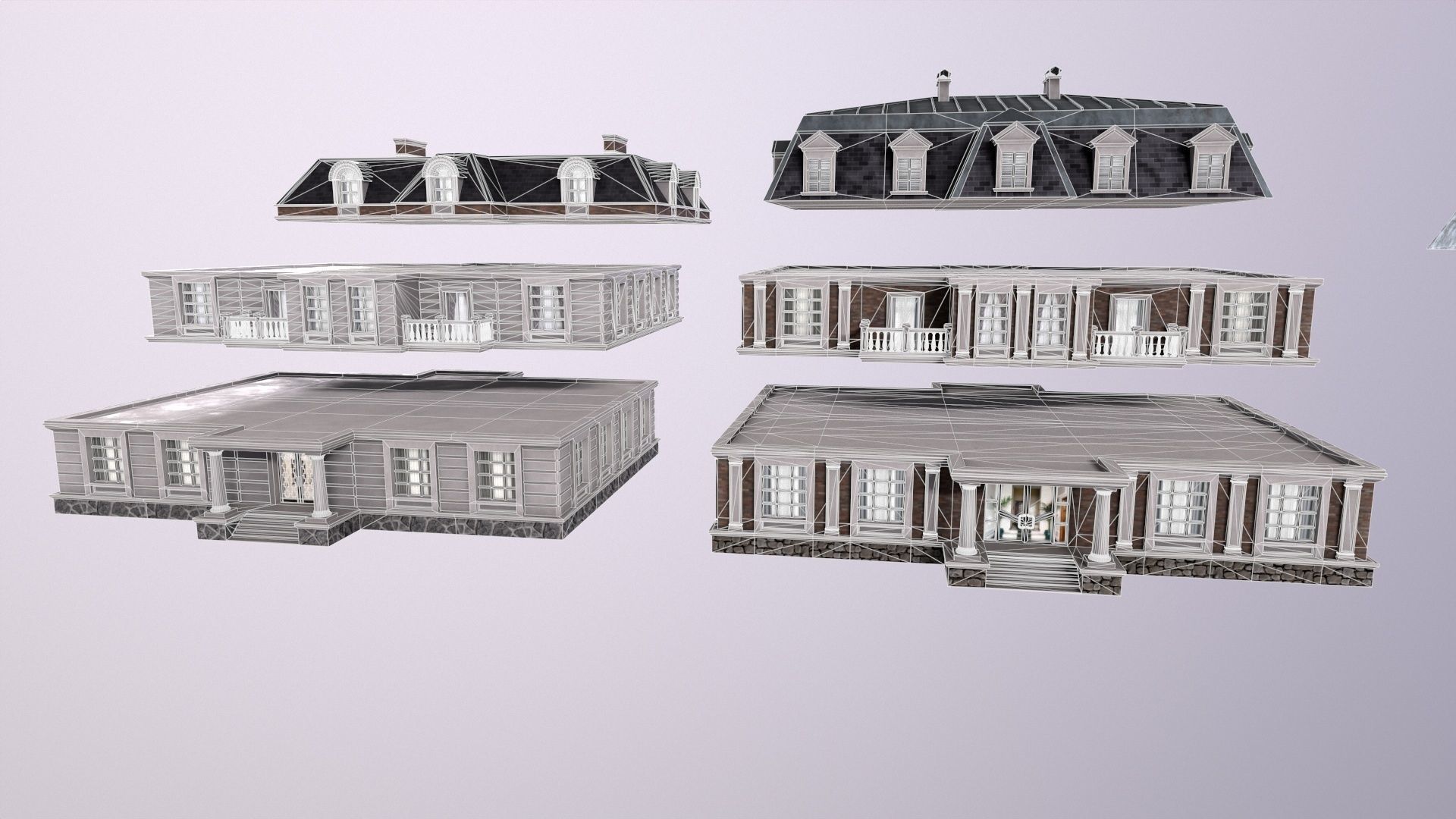 Architecture PBR City Buildings kitbash Low-poly 3D model_7