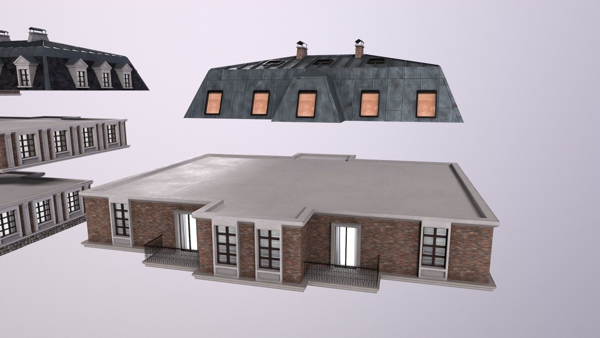 Architecture PBR City Buildings kitbash Low-poly 3D model_8