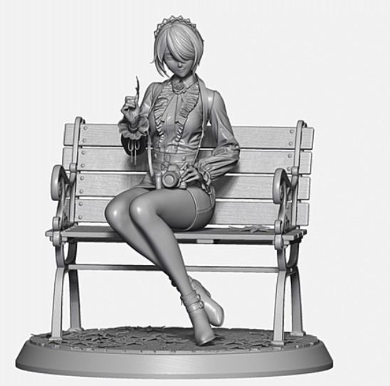 Girl on bench 3D print model_6