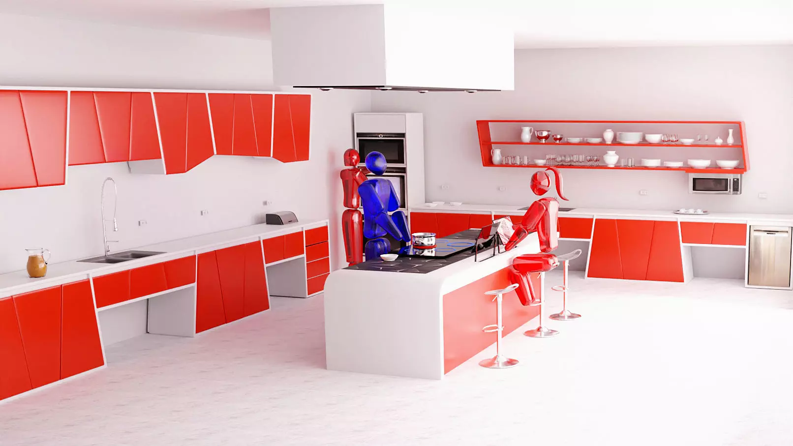 Kitchen futuristic orange color 3D model