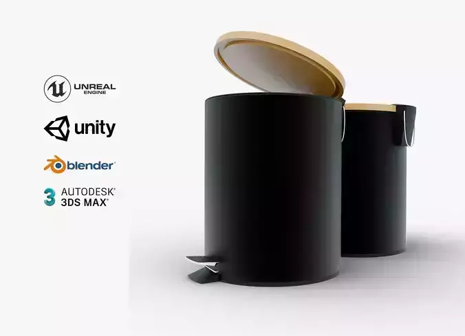 Trash Can - Metal-Bamboo Lid