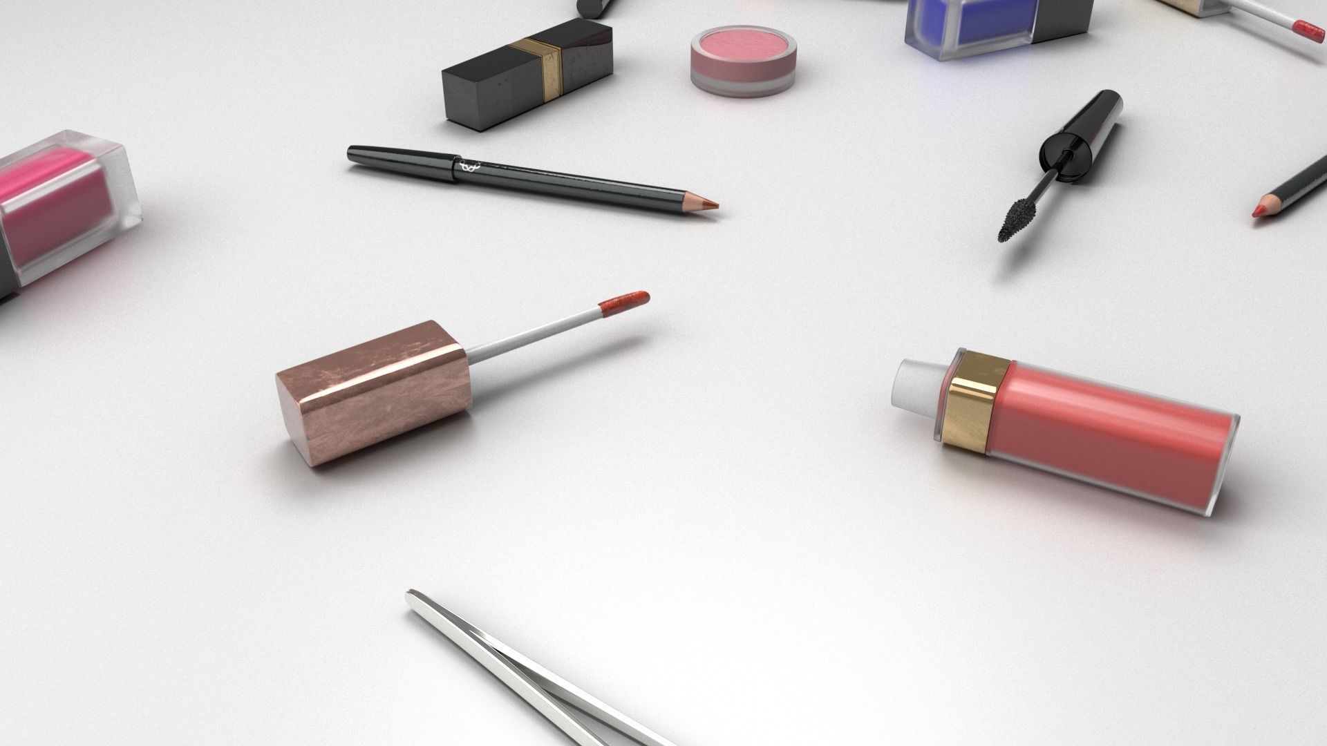 Make Up Mascara Polish Eyeliner Lipsticks 3D model_2