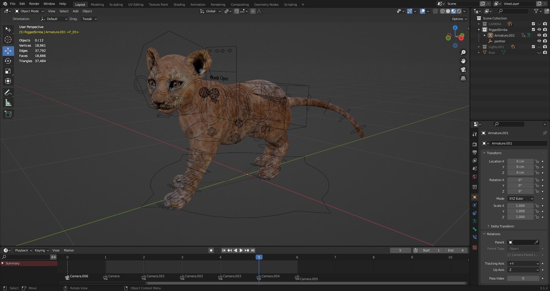 Fur Baby Lion Rigged and Animated in Blender  Low-poly 3D model_21