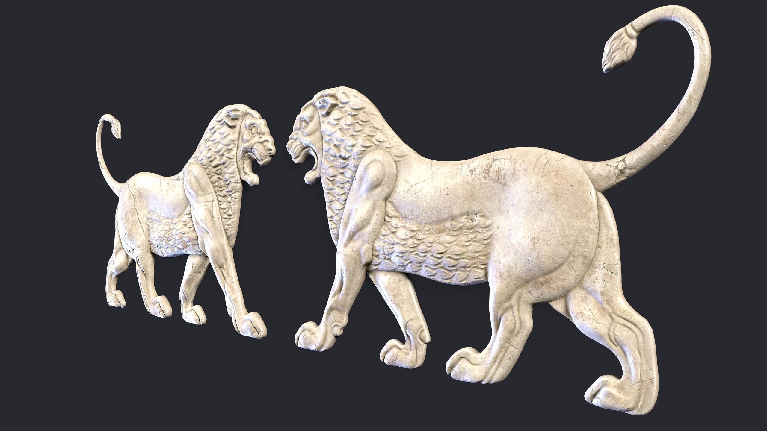 Persian Lion Bas Relief Low-poly 3D model_5