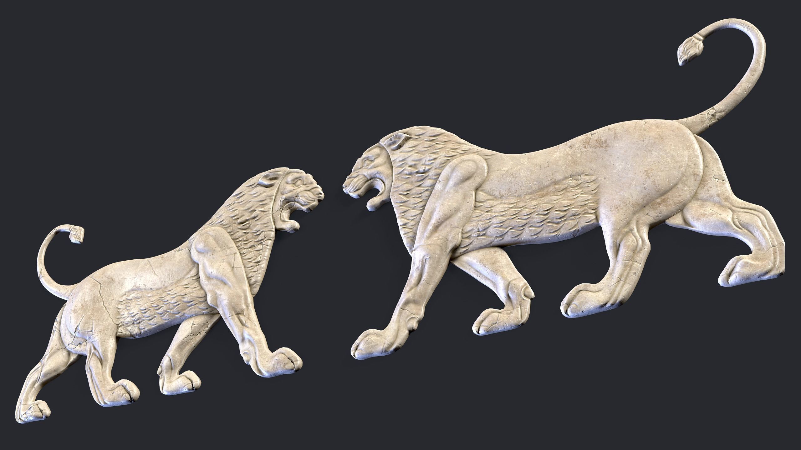Persian Lion Bas Relief Low-poly 3D model_4