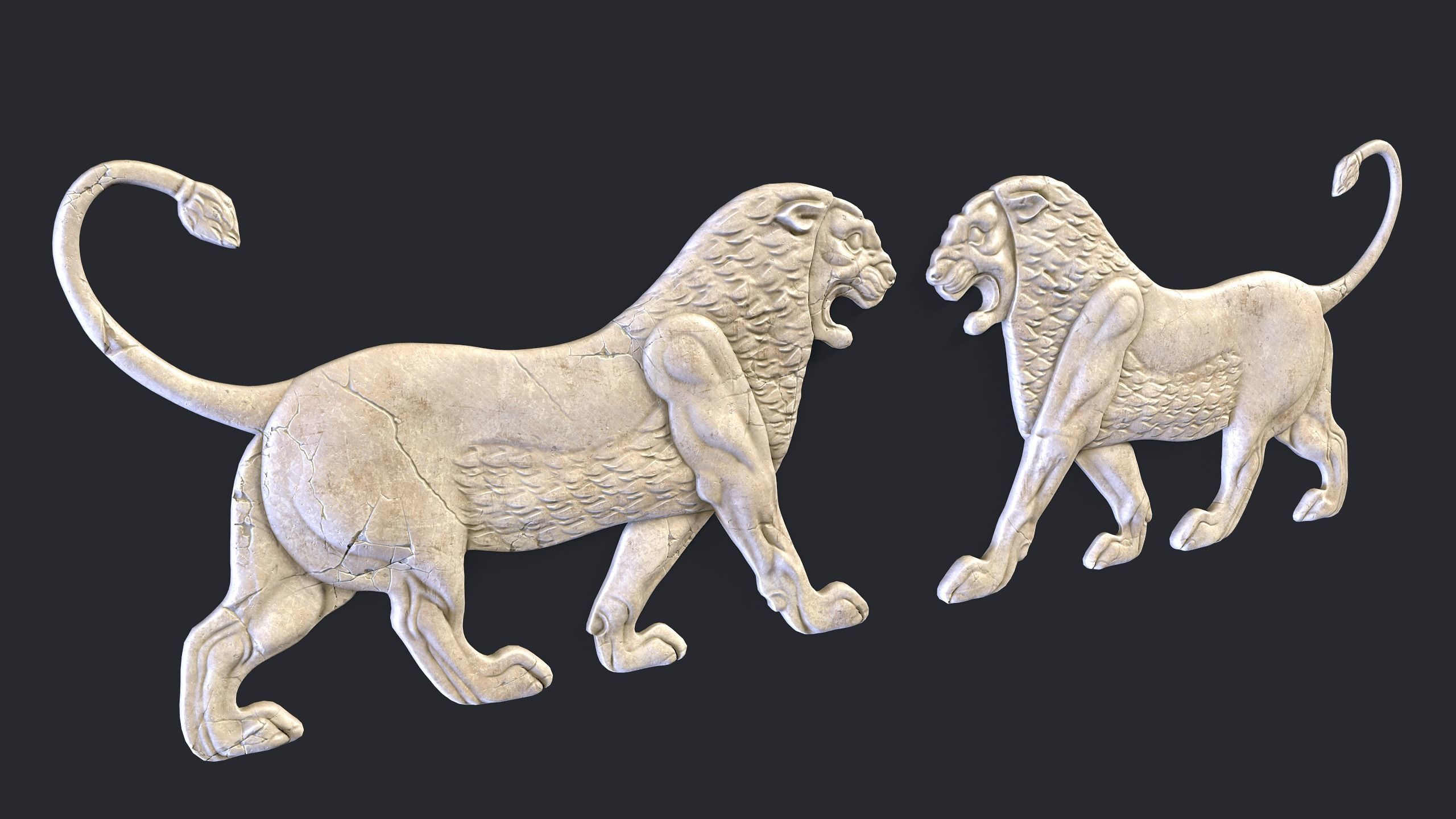 Persian Lion Bas Relief Low-poly 3D model_1