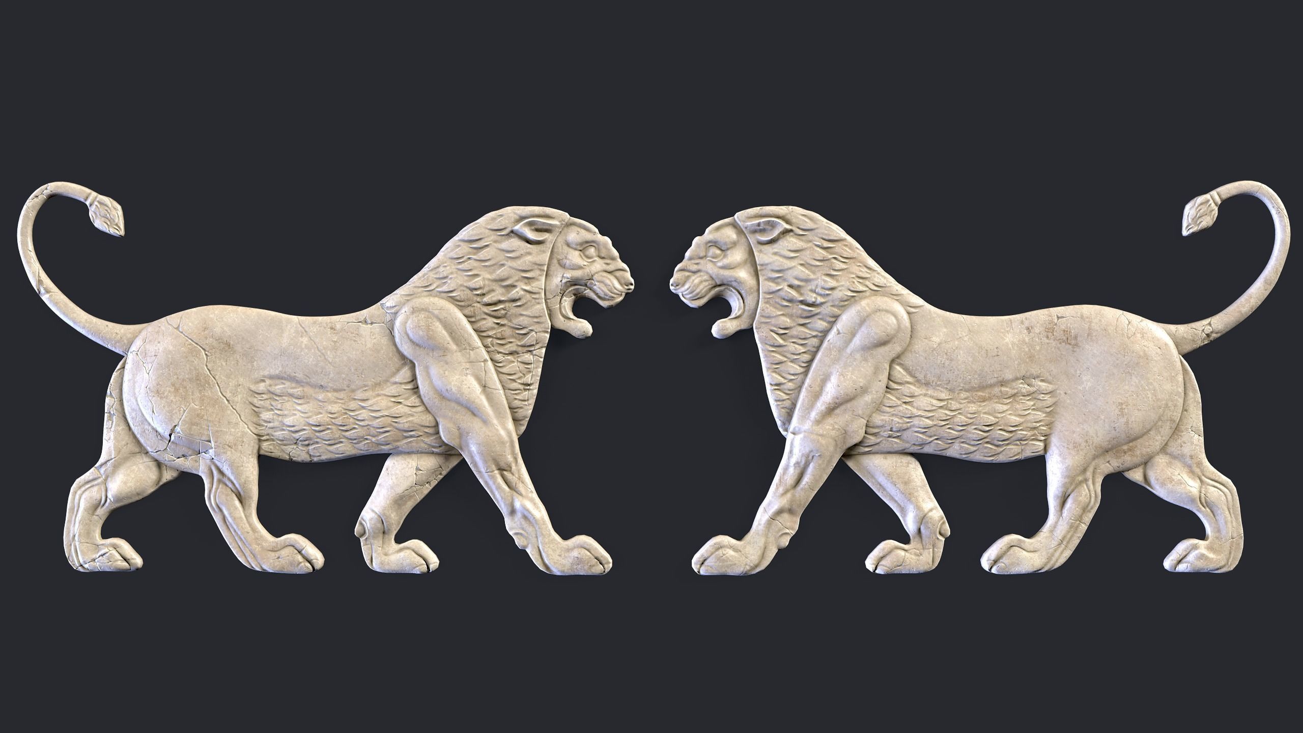 Persian Lion Bas Relief Low-poly 3D model_2