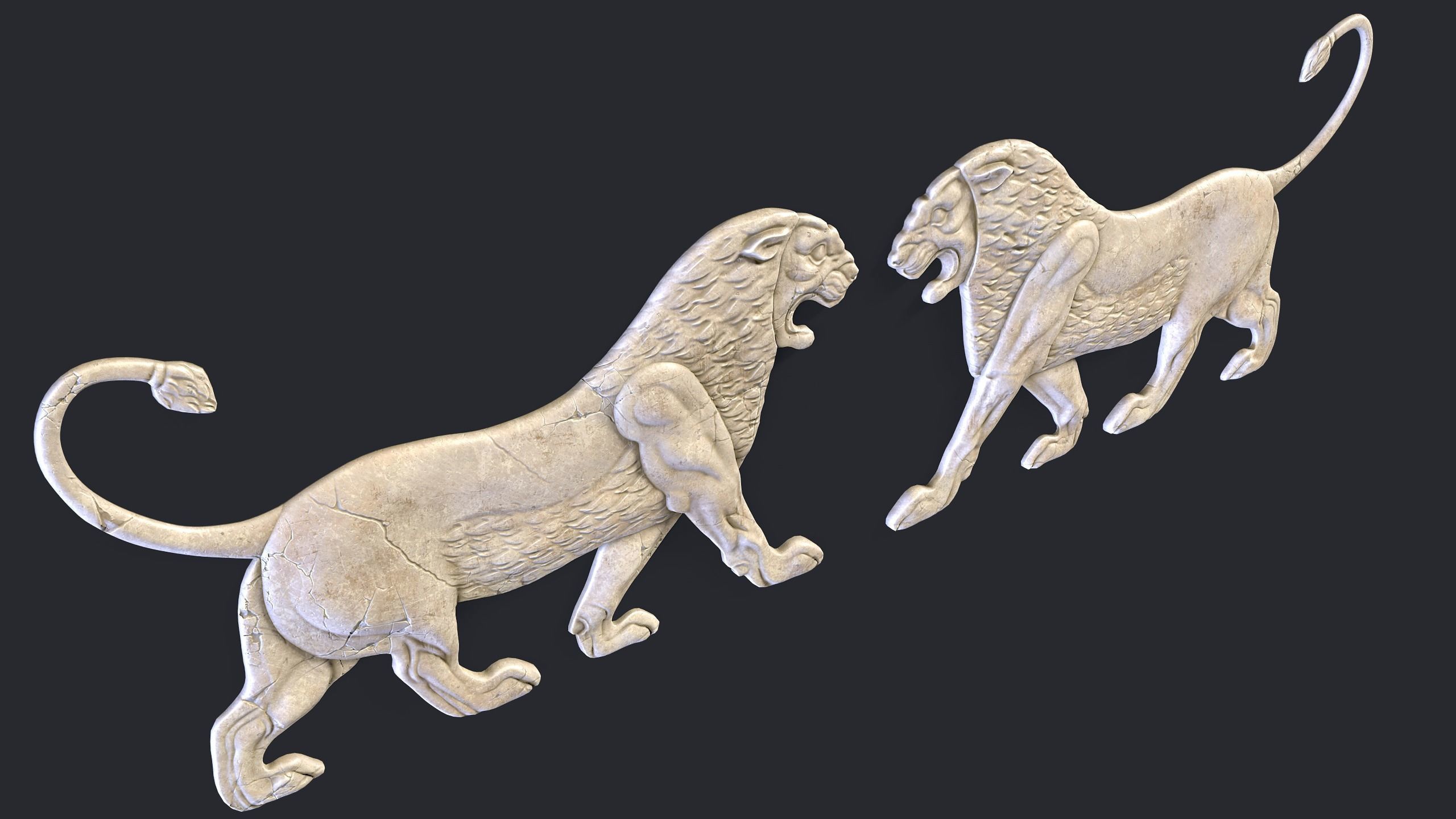 Persian Lion Bas Relief Low-poly 3D model_3