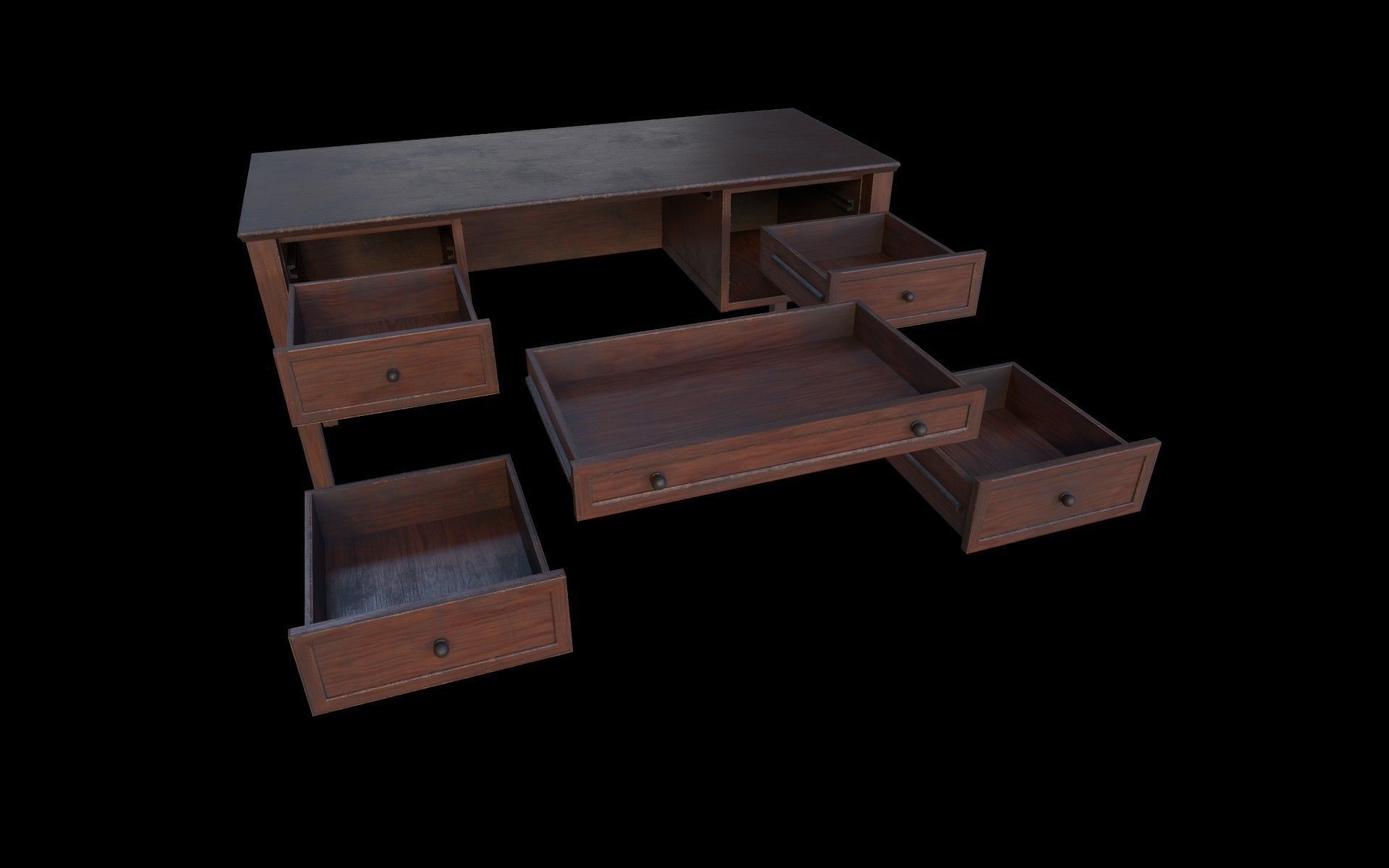 Old Desk Low-poly 3D model_2