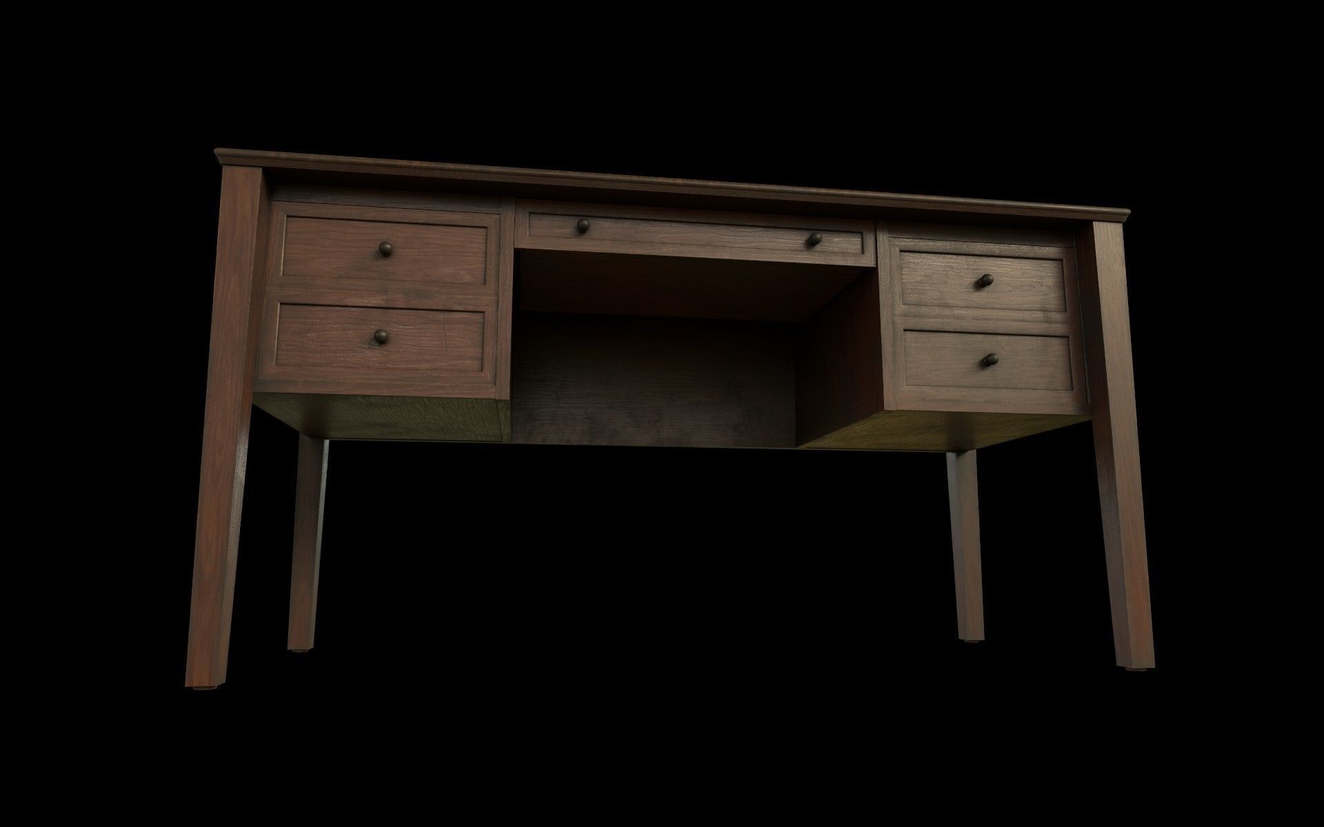 Old Desk Low-poly 3D model_1
